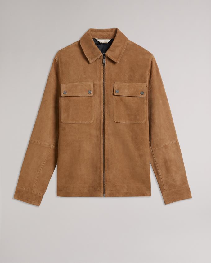 Veste Ted Baker Suede Zip Through Shacket Marron Homme | JLL-94784944